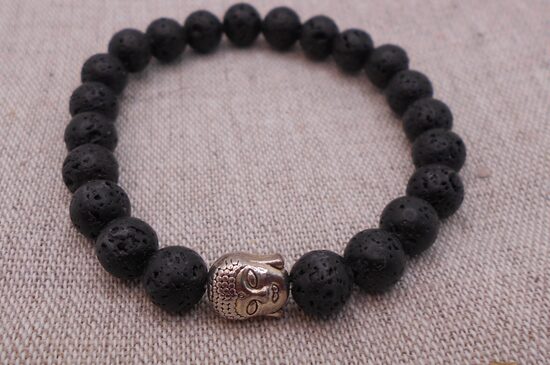 Lavas rokassprādze ar sudraba krāsas  budas galviņu  (16-18 cm)