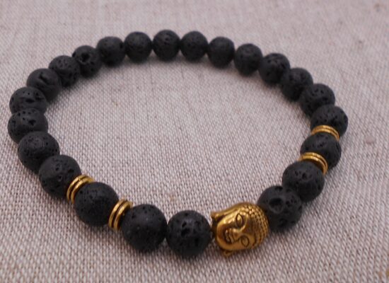 Lavas rokassprādze ar zelta krāsas  budas galviņu un starplikām (18-19 cm)