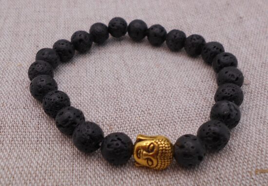 Lavas rokassprādze ar zelta krāsas  budas galviņu  (16-17 cm)