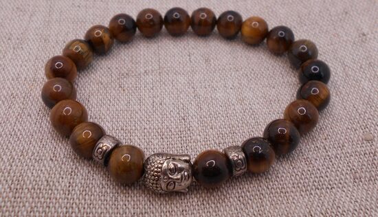 Tīģeracs rokassprādze ar sudraba krāsas  budas galviņu un starplikām (16-17 cm)