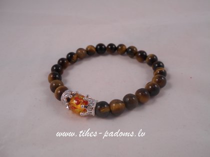 Tīģeracs aproce ar dzintaru un kronīšiem (17-18 cm)