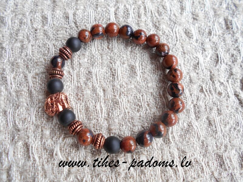  Zelta smilšu avanturīna un ahāta aproce ar zilonīti (16-17 cm)