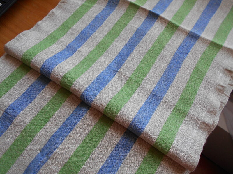 Rupja auduma lina dvielis ar zaļām un zilām svītrām  (45x110 cm)